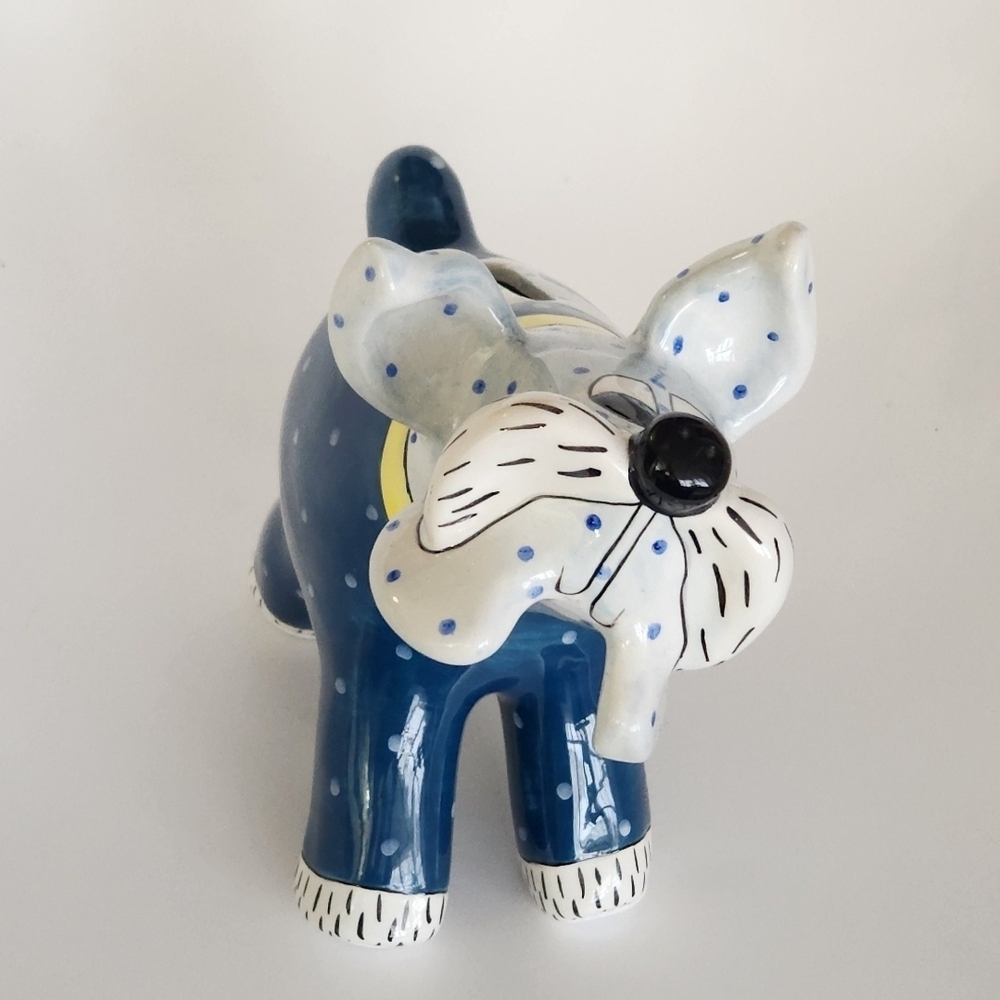 Ceramic Dog Figurine - Blue and White SIGMED BY PATI
